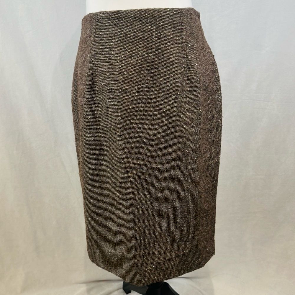 Liz Claiborne brown and gold shimmer wool blend tweed skirt size 6